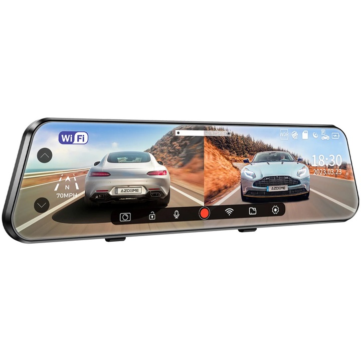 Camera auto de bord AZDOME PG17 2K+FHD, WiFi, Night Vision, 170°, ecran 11.8", aplicatie dedicata, G-sensor si monitorizare parcare