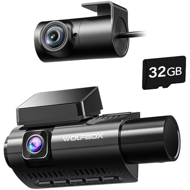 Видеорегистратор Wolfbox i107 4K+1080P, WiFi, Super IR нощно виждане, 150°, 3" екран, GPS, Специално приложение, G-сензор и мониторинг на паркиране