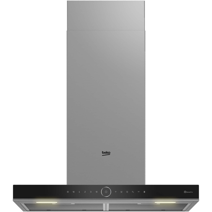 Hota incorporabila decorativa Beko BHCB67841BBHSI, Putere de absorbtie 850 mc/h, Air Cleaning Mode, Smell Sense, 4 trepte de viteza, Iluminare cu LED, Auto Shut-Down, 60 cm, Zara Grey