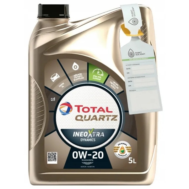 Ulei motor TOTAL QUARTZ INEO DYNAMICS 0W20, 5L, pentru motoare premium, tehnologie avansata, protectie maxima