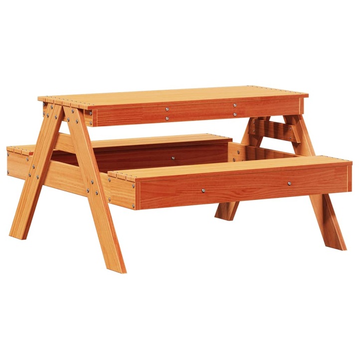 Маса за пикник за деца vidaXL, Восъчнокафява, 88x97x52 см, Бор масив, 12.4 Kg