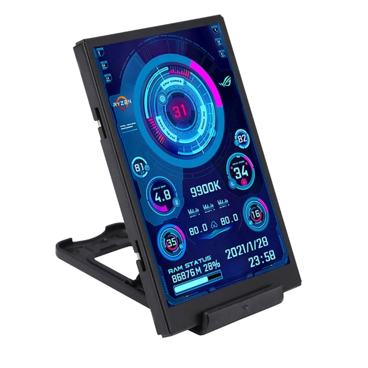 Mini Display Gaming PC IPS 3.5 Inch, Monitorizare Temperatura si Performanta gpu, procesor, hard, retea, usb, Negru