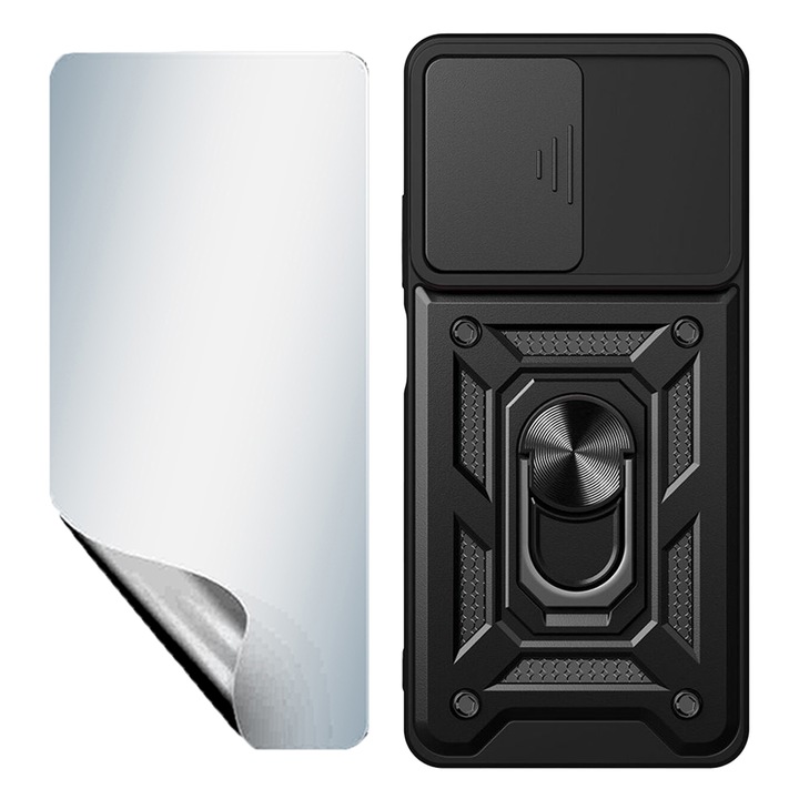 Regenerálható hidrogél fóliakészlet és redőnyvédő páncélgyűrű lencsevédő Oppo Reno11-hez, OPTIM MEGOLDÁS, Innováció és védelem, Csúsztatási mechanizmus, vezérműpajzs teljes test 360°-os védelem, ujjlenyomat-mentes, fekete