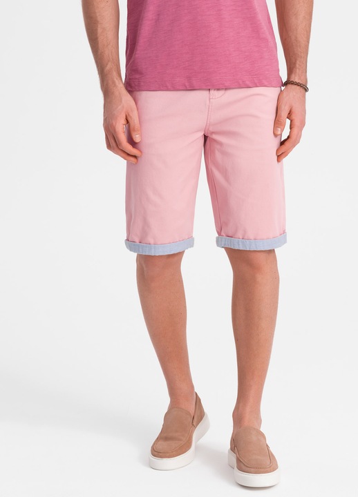 OMBRE, Pantaloni chino scurti cu terminatie contrastanta, Roz deschis
