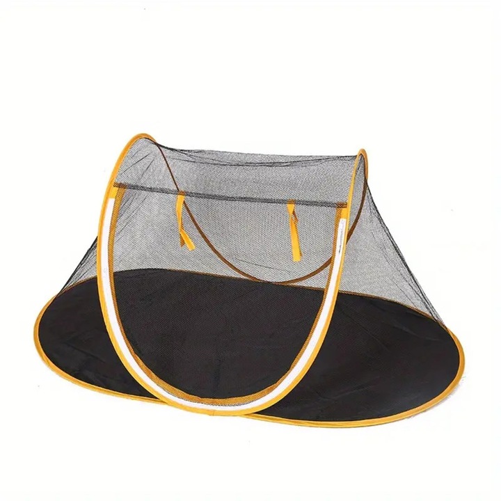 Sátor macskák és kisállatok részére, összecsukható, hordozható, tárolótáskával, sárga, 116x63x55cm