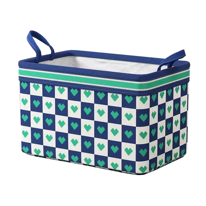 Cutie de depozitare tip cos, Organizare ， textil, pliabila, se poate spala, cu manere, model inima rosie, 44x34x25cm, Verde