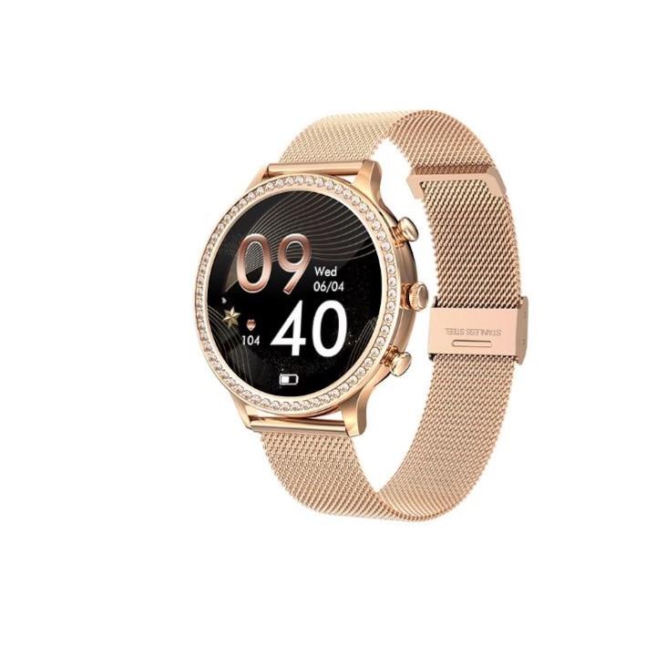 Смарт часовник BeSmart i70 за жени, 1, 32-инчов Full HD сензорен екран, Фитнес тракер, Монитор за сърдечен ритъм, Крачкомер с гласово управление, Водоустойчив, съвместим с Android/iPhone, златен