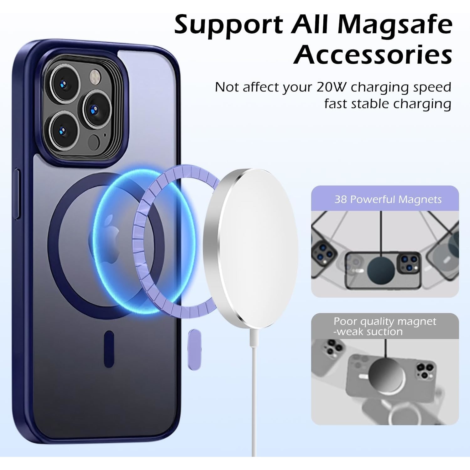 Husa de pentru iPhone 15 Promax, Nozibye®, compatibil cu MagSafe, spate rezistent la zgarieturi, carcasa magnetica pentru, seria Classic, albastru