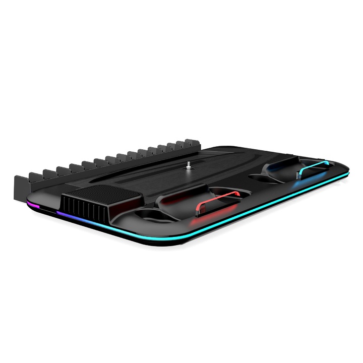 Seilylanka multifunkcionális függőleges állvány PlayStation5-höz, Gyors töltés, Ventilátor, Fejhallgató állvány, CD tárolóhely, RGB, fekete, 320x210x28mm