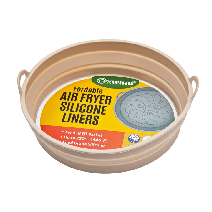 Tava de copt reutilizabila OXWIND, pentru Air Fryer, silicon, pliabila, roz, 20.5x17.7x5cm