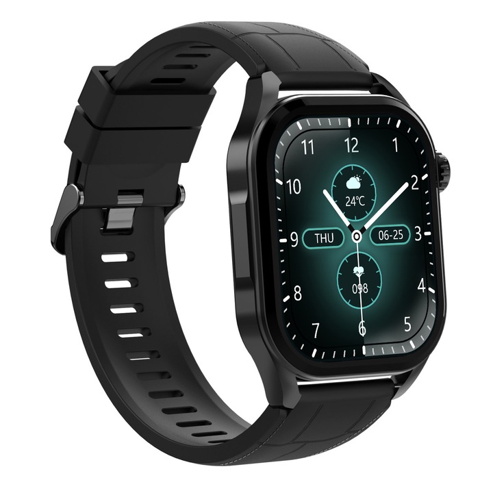 Смарт часовник Xmart AM1128B, AMOLED дисплей, Bluetooth, IP67, Черен