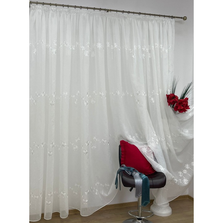 Perdea brodata din in, cu rejansa, culoare alba, colectia Inna by Liz Line, 400x245cm - RD2524