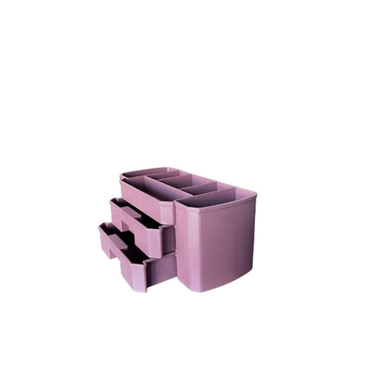 Organizator pentru cosmetice si bijuterii, multifunctional, 2 sertare, roz
