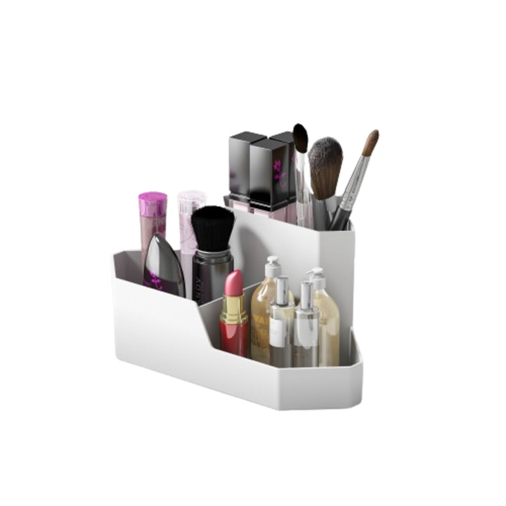 Organizator cosmetice, pensule de machiaj si accesorii, alb