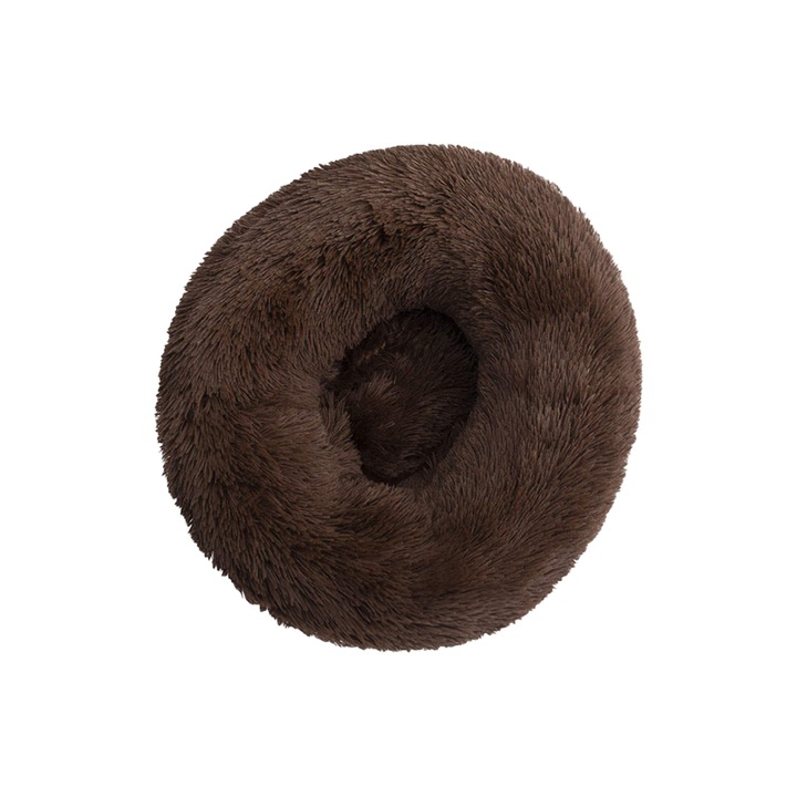 Párnázott fekhely kutyáknak és macskáknak, Sötétbarna színű, puha, plüss anyagú, Átmérője 50 cm