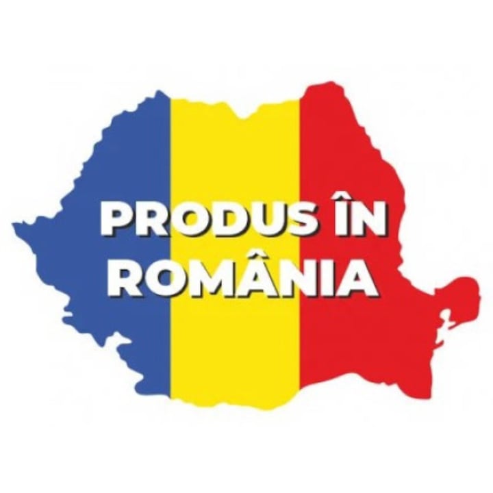 Set etichete personalizate (100 buc) "Produs in Romania - Harta", PVC, rezistente la apa, 3 x 3 cm