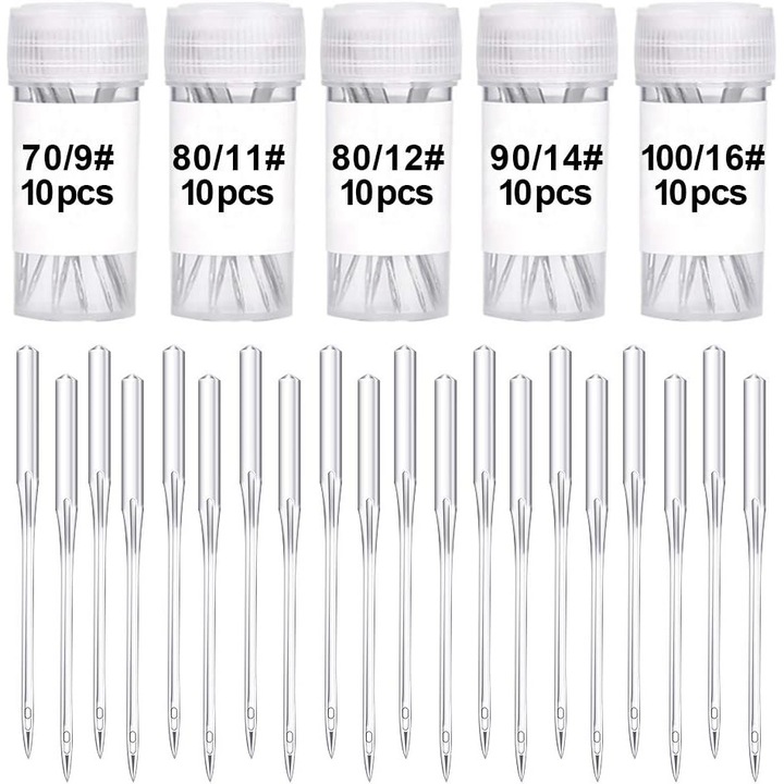 Set 50 ace universale masina de cusut casnica, JENUOS®, 5 dimensiuni de ace de masina de cusut, Universal