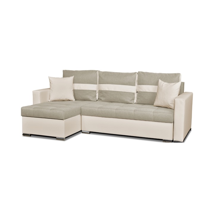 Coltar Figo, Extensibil, FamilyMeble, 226x140x74 cm, Stofa/Lemn, Bej/Bej inchis