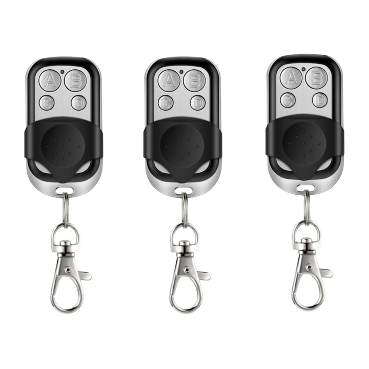 Set 3 telecomenzi universale pentru garaj, poarta, bariera, 433 MHz, negru/argintiu, Dactylion®