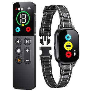 Zgarda electrica pentru dresaj caini, Vibratii, Avertizare sonora, Impulsuri electrice, 18 nivele de intensitate, Raza de actiune 800m, Rezistent la apa, Reincarcabila, Ecran LED