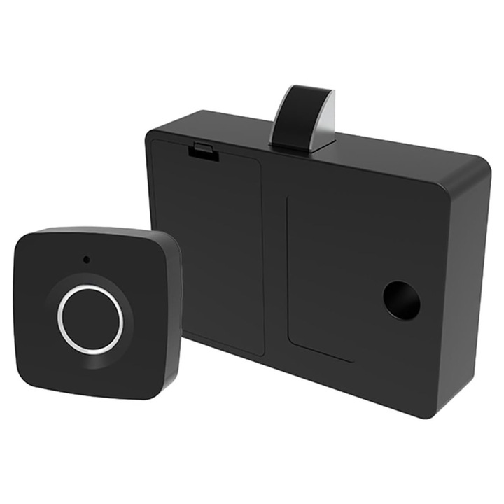 Incuietoare inteligenta fara cheie cu amprenta digitala, Latauar, pentru vestiare, dulapuri, sertar, mobilier, reincarcabila prin USB, Impermeabila, negru