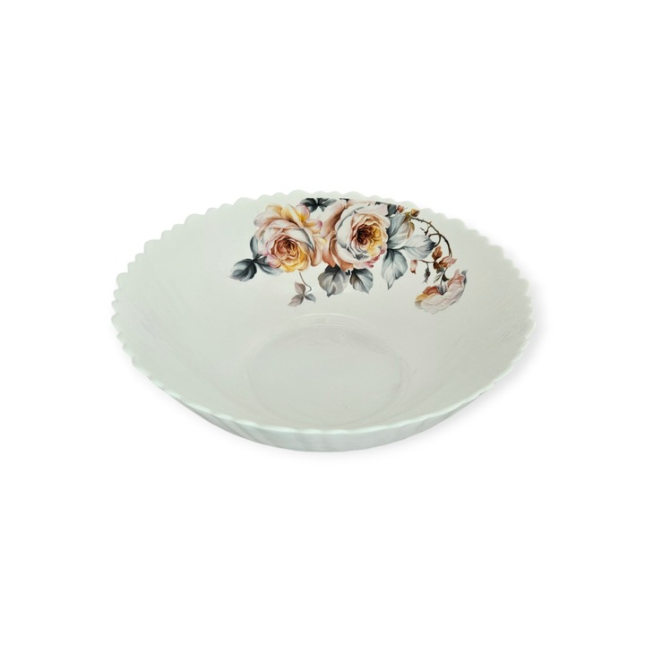 Set 6 boluri ntw90t19011 albe din opal cu model trandafiri multicolori 23cm