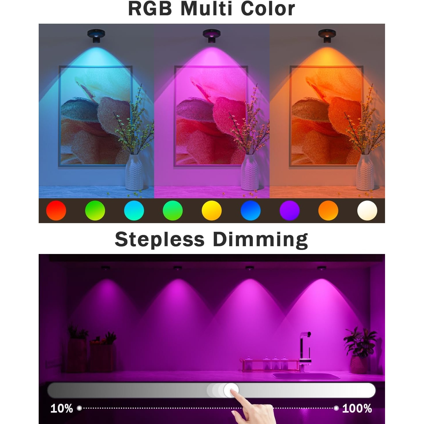 Spot Rgd Light Set x3 Spot RGB Puck Light, 4W, DC5V, Telecomanda wireless, Multicolor ...
