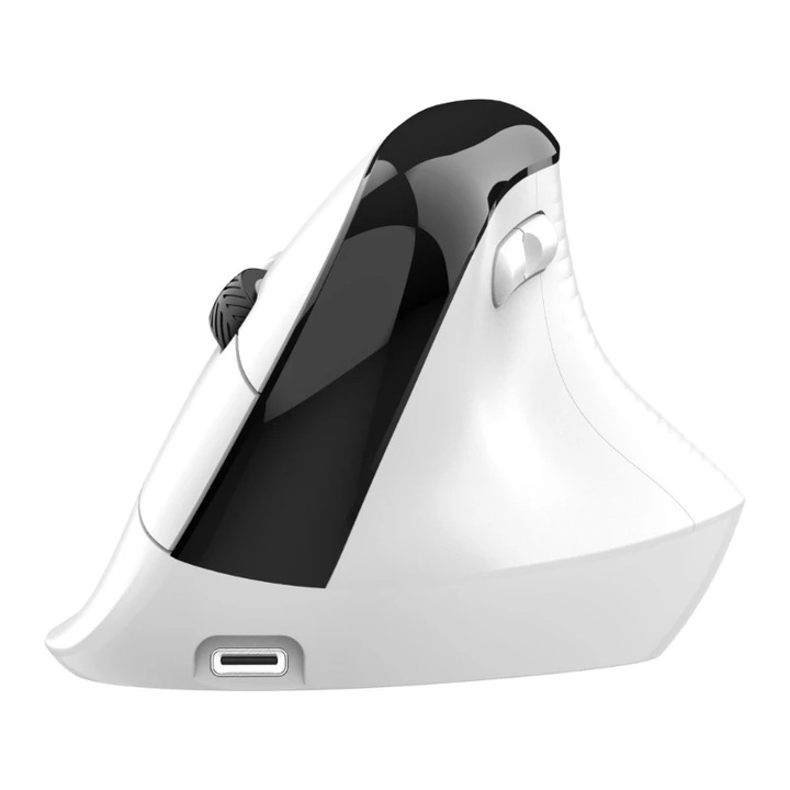 Mouse wireless AdyMel®, design ergonomic vertical, cu sau fara fir 2.4GHz + BT 5.0, 4000 dpi, acumulator fast charge, baterie de 500 mAh, senzor optic, compatibil cu telefon, tableta, laptop, calculator, Alb