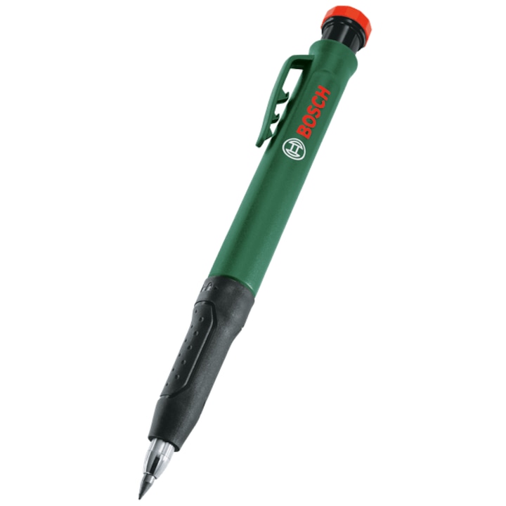 Creion marcare pentru gauri adanci BOSCH, mina din grafit HB, capac detasabil, corp din otel inoxidabil, 147 x 19 x 15 mm