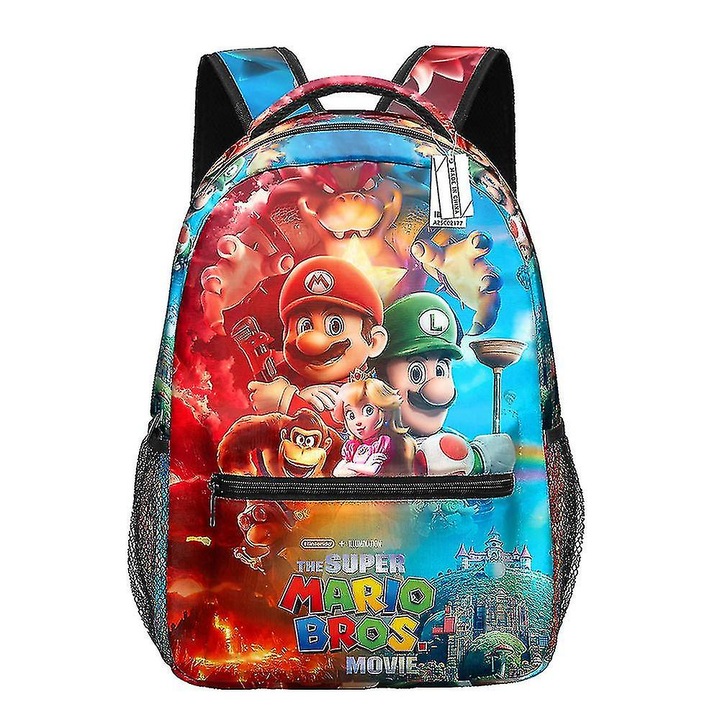 ANUTETOUNI Super Mario hátizsák, nylon, 3D print, rekeszes, sokszínű, 30x15x41cm
