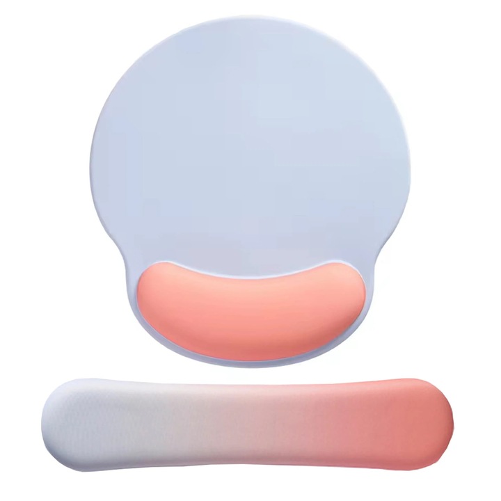 Mousepad ergonomic cu Spuma cu Memorie pentru sustinere incheietura mana cu Wrist Rest pentru mouse si tastatura, baza anti-derapanta, Roz, Albastru