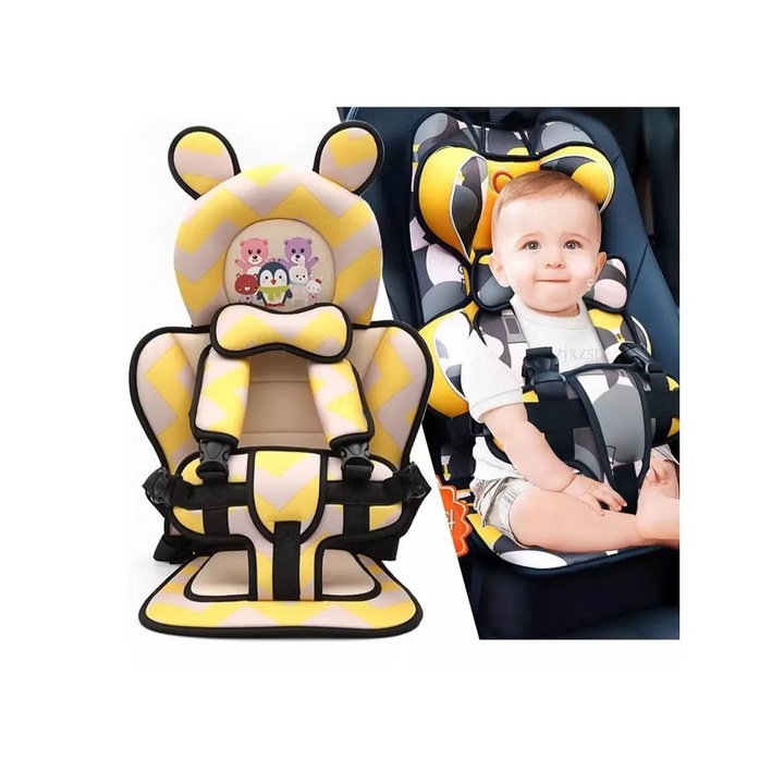 Столче за кола Gonice, 5-точкова защита, 3D цервикална възглавница, Жълт топаз, 50x21x26см