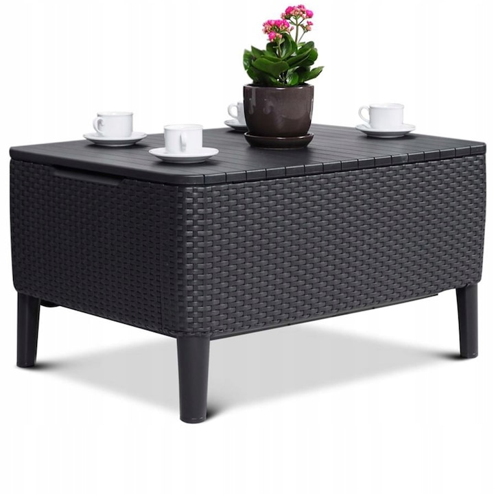 Masa de gradina cu depozitare Keter Salemo, 56x76cm, Structura din lemn, Antracit
