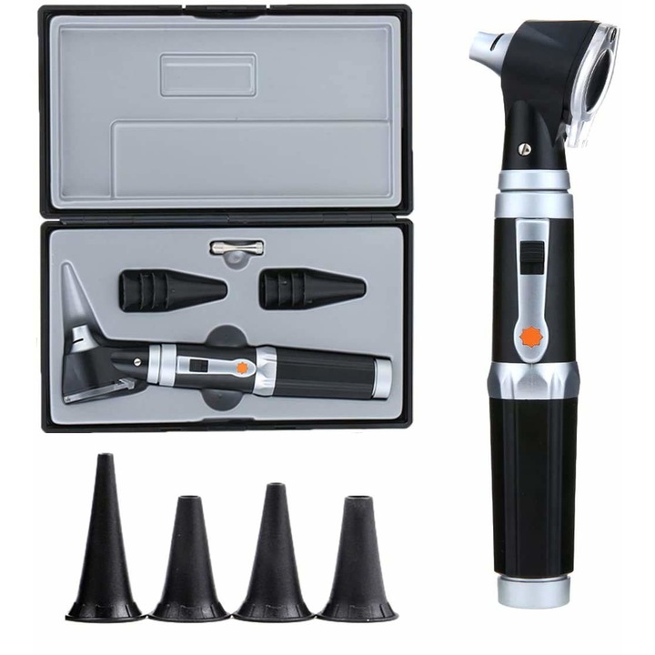 WALALLA otoszkóp készlet, professzionális diagnosztika, LED 3.0V, 3X nagyítás, 8 fej, 16.5x4.5x2.5cm