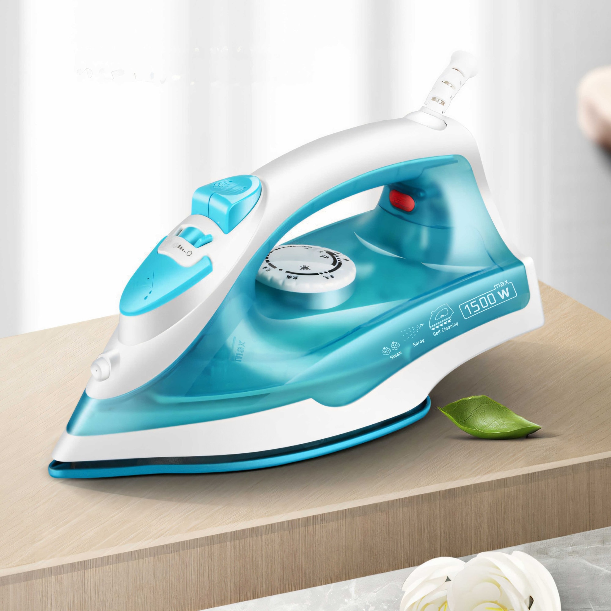 Fier De Calcat cu Abur Retoo cu Functie Autocuratare si Talpa Acoperita cu Teflon, 1200W, Rezervor 150ml, Cablu Rotativ 130cm, Albastru si Alb