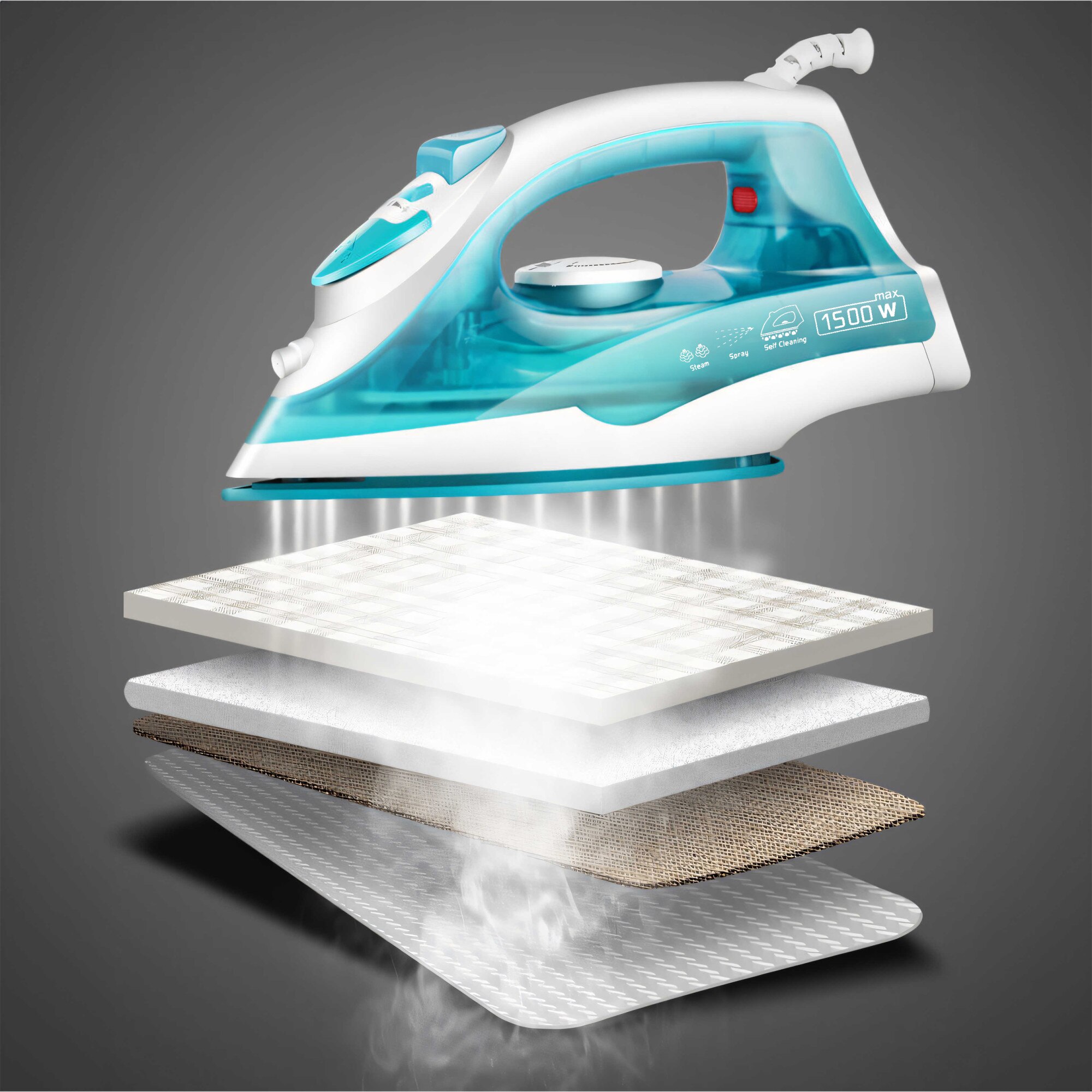 Fier De Calcat cu Abur Retoo cu Functie Autocuratare si Talpa Acoperita cu Teflon, 1200W, Rezervor 150ml, Cablu Rotativ 130cm, Albastru si Alb