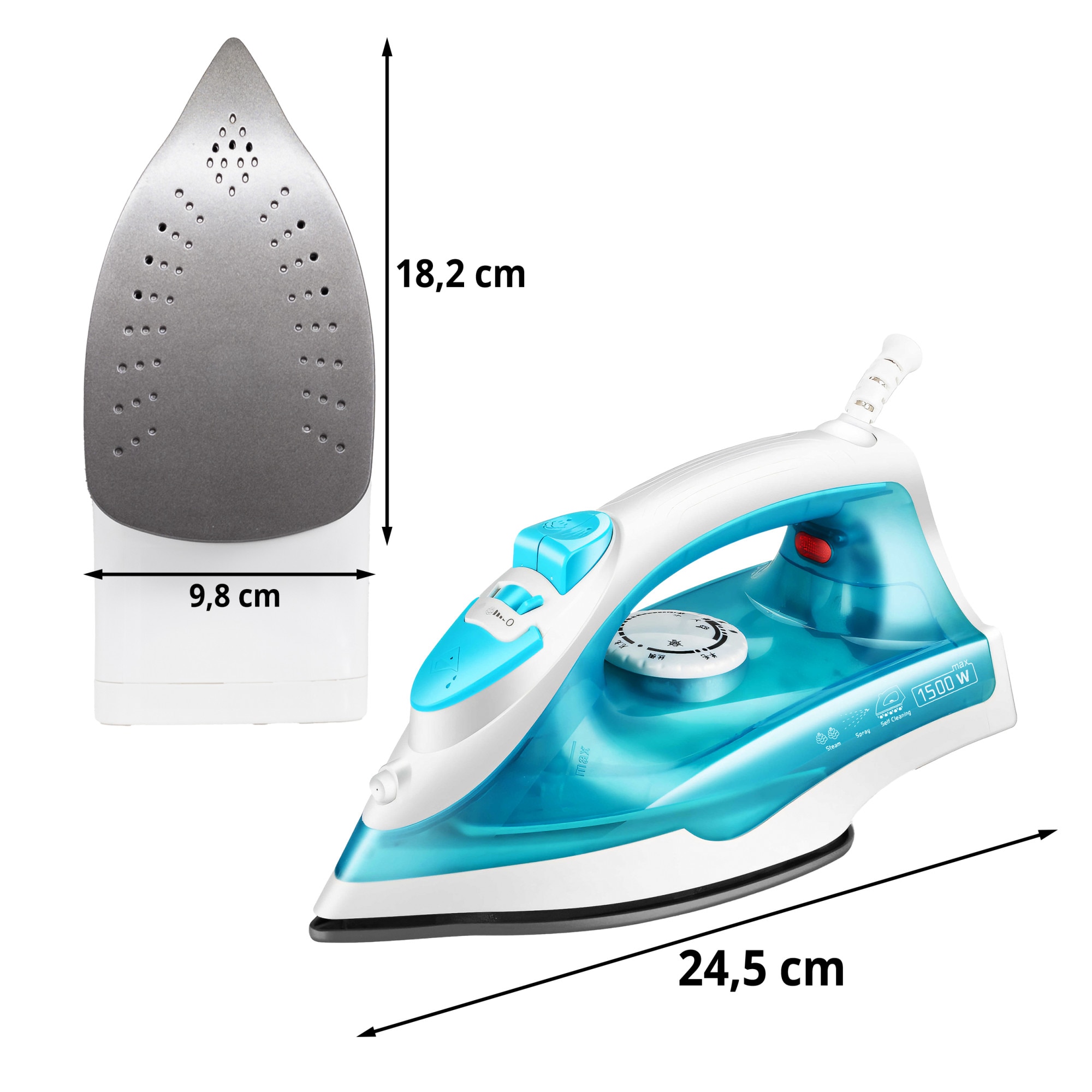 Fier De Calcat cu Abur Retoo cu Functie Autocuratare si Talpa Acoperita cu Teflon, 1200W, Rezervor 150ml, Cablu Rotativ 130cm, Albastru si Alb
