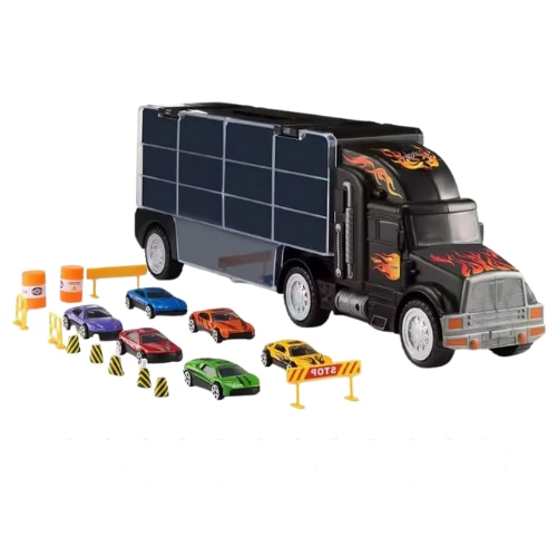 Set Camion Trailer Tip Tir Cu De Masinute De Jucarie La Scara Cu Multiple Accesorii Si