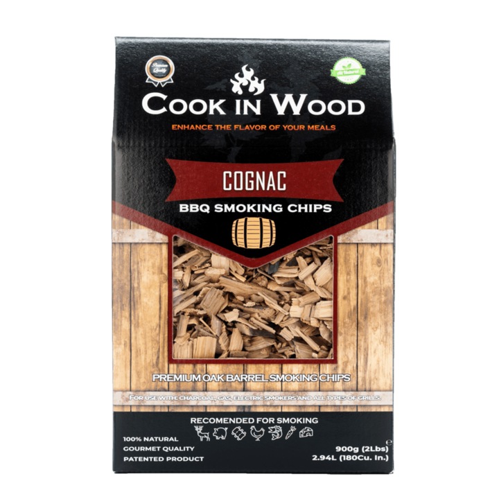 Aschii pentru afumare din lemn de stejar, infuzat cu aroma de Cognac, chips-uri 900 grame