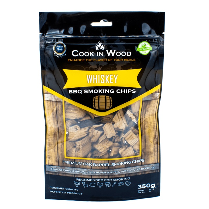 Aschii pentru afumare din lemn de stejar, infuzat cu aroma de Whiskey, chips-uri 350 grame