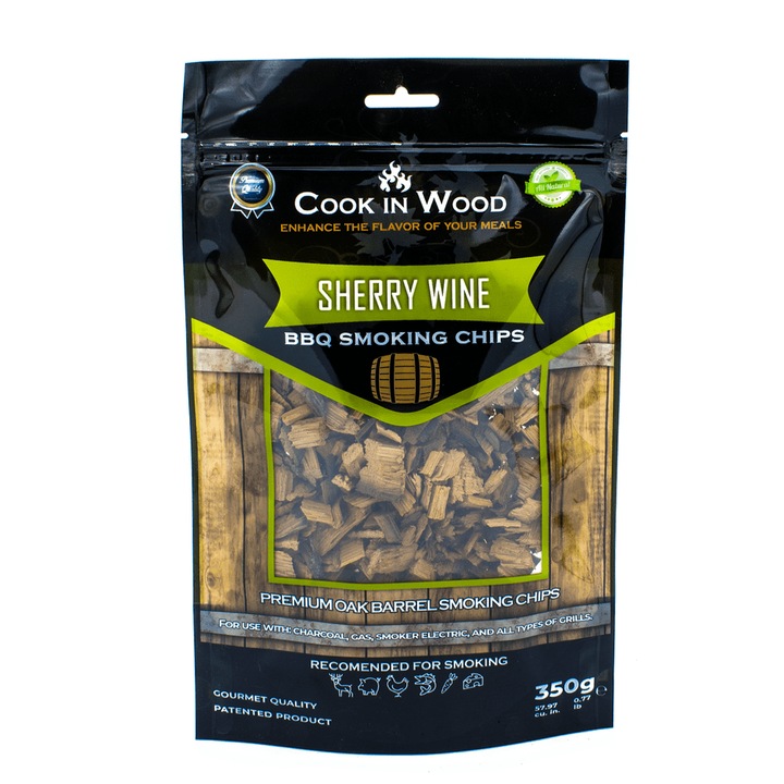 Aschii pentru afumare din lemn de stejar, infuzat cu aroma de SHERRY WINE, chips-uri 350 grame