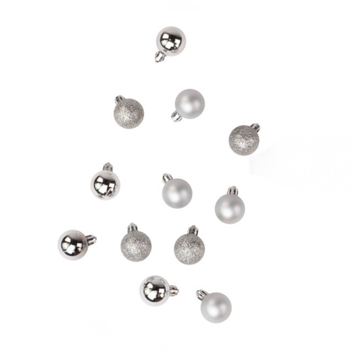 Globulete de Craciun, 12 bucati, Ø 3 cm - argint