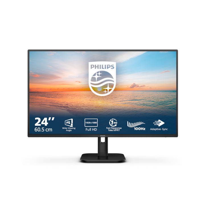 Monitor Philips LED IPS 23,8", FHD, 100 Hz, 1 ms MPRT, HDMI, FlickerFree, Low Blue, hangszórók, fekete, 24E1N1100A