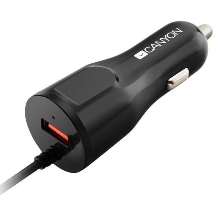 Incarcator auto Canyon C-033, Universal 1xUSB car adapter, plus Lightning connector, Input 12V-24V, Output 5V/2.4A(Max), with Smart IC, black glossy