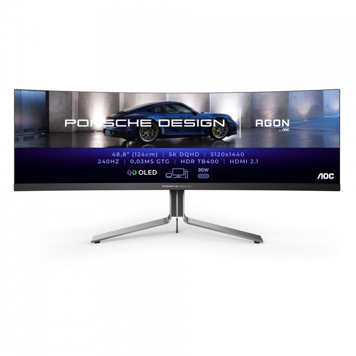 AOC Porsche PD49 LED display 124,5 cm (49") 5120 x 1440 pixelek DQHD QDOLED Fekete