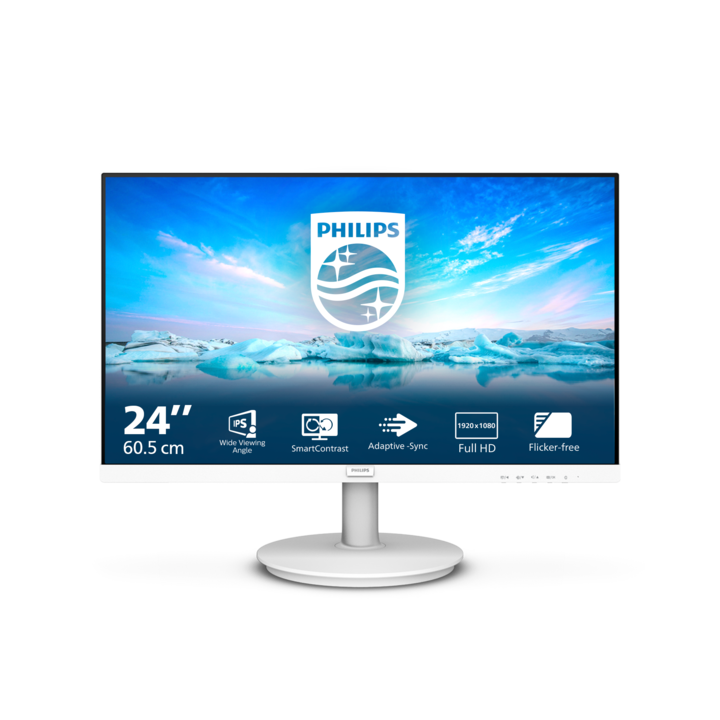 Monitor Philips LED IPS 23.8", FHD, 75Hz, 4ms GtG, HDMI, FlickerFree, Low Blue, Speakers, Alb, 241V8AW