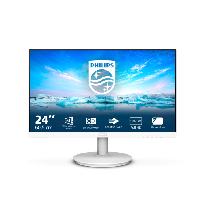 Monitor Philips LED IPS 23,8", FHD, 75 Hz, 4ms GtG, HDMI, FlickerFree, Low Blue, hangszórók, fehér, 241V8AW