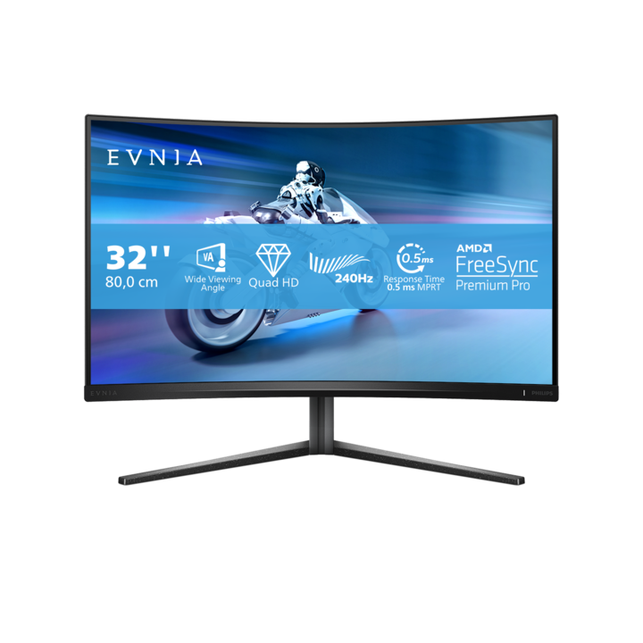 Ívelt játékmonitor Philips Evnia LED VA 31,5", 2K QHD, 240 Hz, 0,5 ms MPRT, HDMI 2.0, DP 1.4, FreeSync Premium Pro, FlickerFree, Low Blue, USB elosztó, szürke, 32M2C5500W