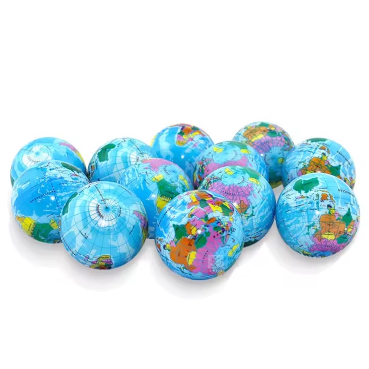 Set de 12 jucarii squishy, bile antistres cu model glob pamantesc, eficienta pentru diminuarea anxietatii, albastru, PROMERCO®