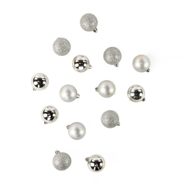 Globulete de Craciun, 14 bucati, Ø 4 cm - argint